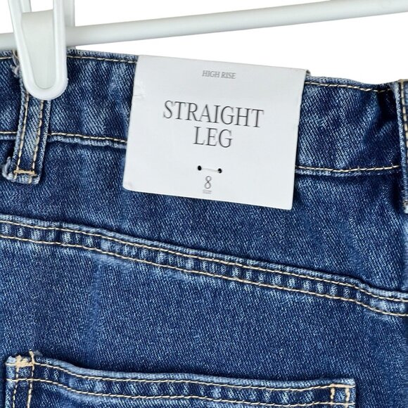 NWT Future Collective Reese Blutstein Women Blue Jeans Size 8 Straight High Rise - Picture 6 of 15